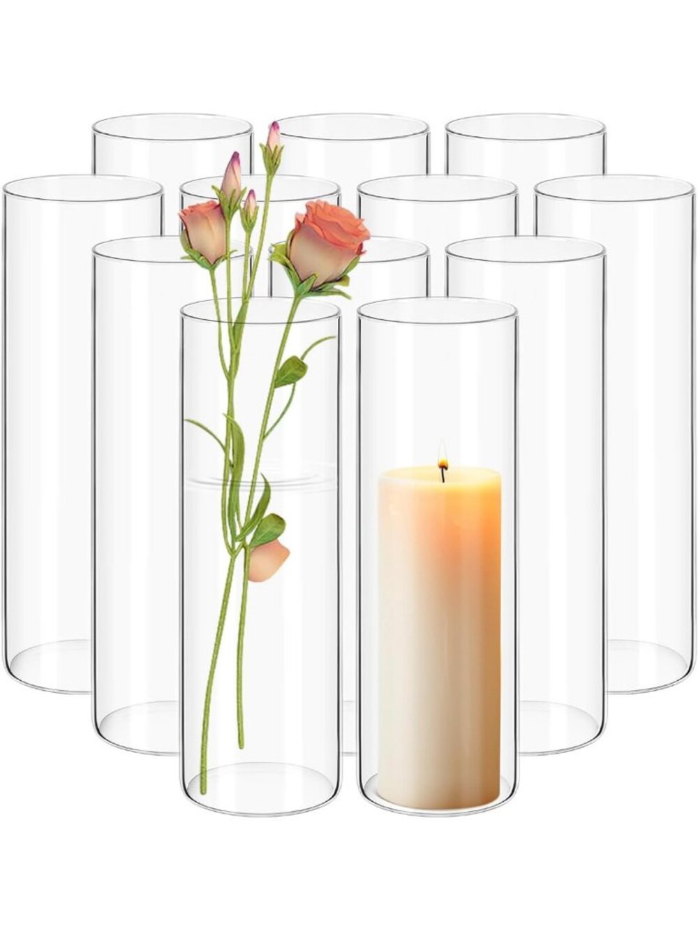 12-Pack Tall Glass Cylinder Vases - 10" Centerpieces for Weddings & Home Decor